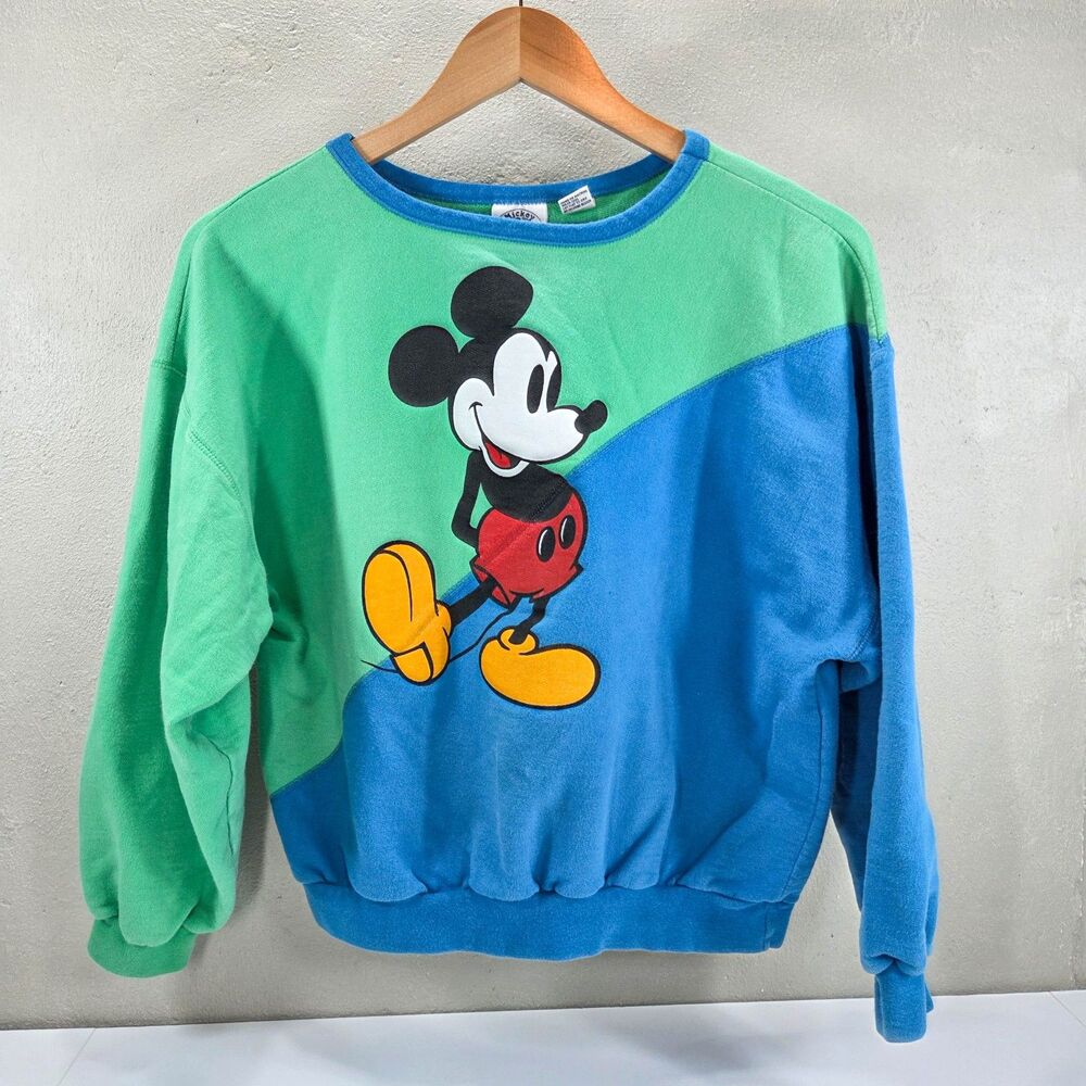 Vintage 80s Mickey Mouse Double Sided Colorblock Sweatshirt Sz L